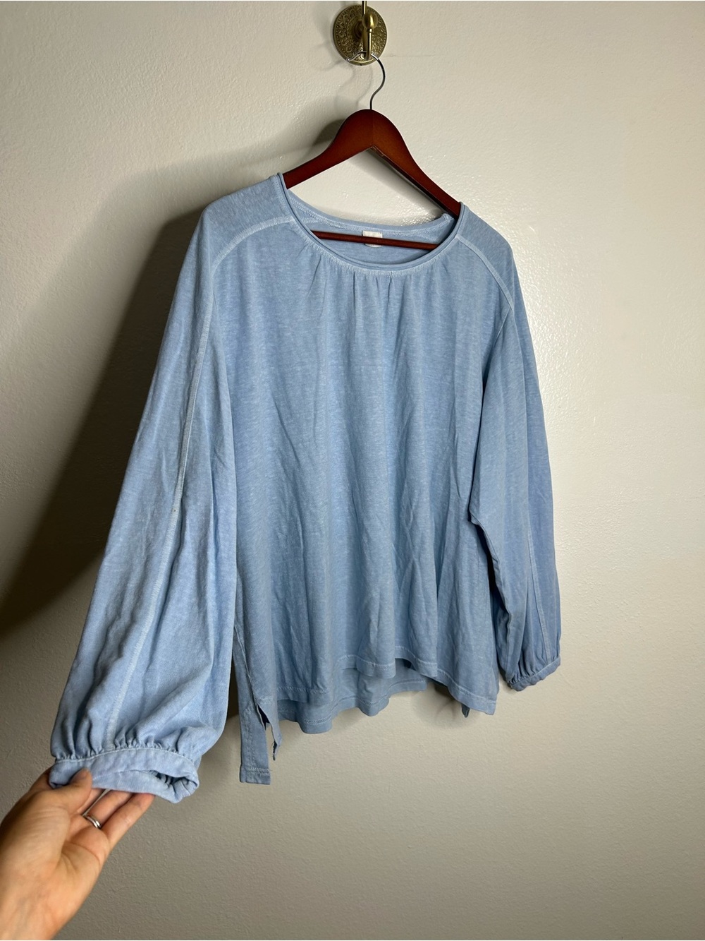 Poetry Hemp Organic Cotton Light Blue Long Sleeve Lightweight Top Size 18